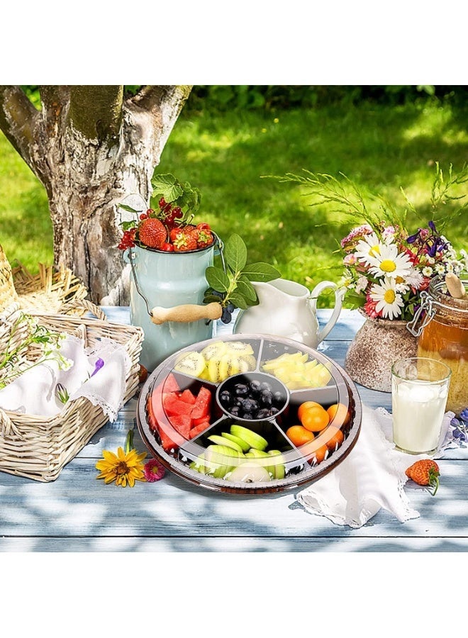 ChicAbode 16 Pcs Round Plastic Appetizer Tray with Lid,Divided Serving Tray, Disposable Food Storage Trays Containers, Plastic Tray Storage,Fruit Platter Trays for Buffet 10.4 Inch (Black, 16) - Image 3